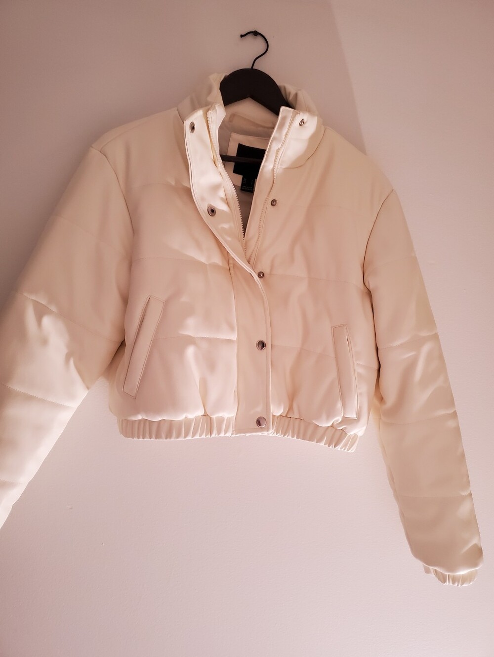 Cream Cropped Puffer Jacket - Picture 9 of 9